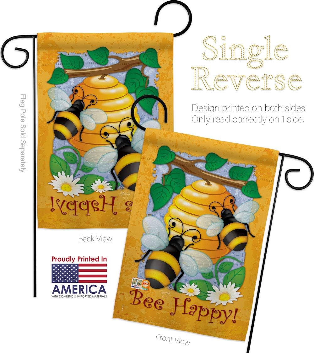Bee Happy Garden Flag Set Wall Holder Friends Butterfly Ladybugs Dragonfly Springtime Insect Natural Wildlife Small Decorative Gift Yard House Banner Made In USA 13 X 18.5