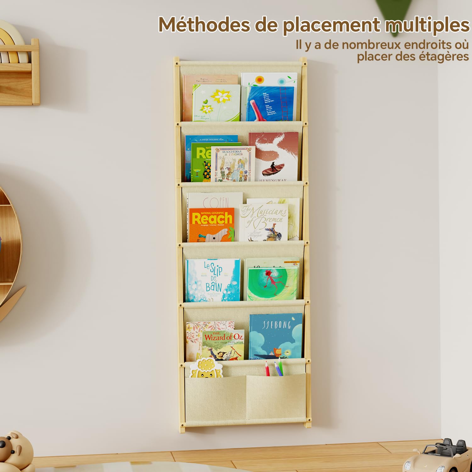 Étagère Murale en Bois pour Enfants, avec 6 Niveaux de Rangement, étagère Montessori pour Jouets, Chambre d'enfant, Chambre de bébé, Salle de Jeux, étagère de Rangement pour Livres d'enfants