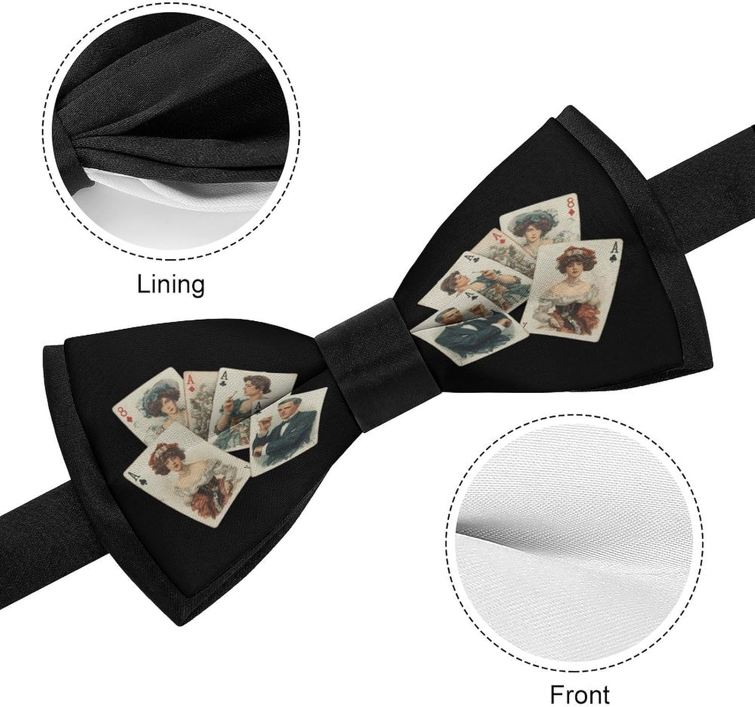 Vintage Poker Cards Novelty Men's Bow Tie Pre-tied Adjustable Bowtie Accessories for Wedding Party