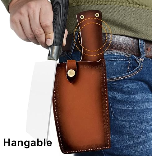 Miniatura 4 de MiOYOOW Funda ancha para cuchillo, piel sintética, para carne, con diseño a presión, para cocina, camping, barbacoa