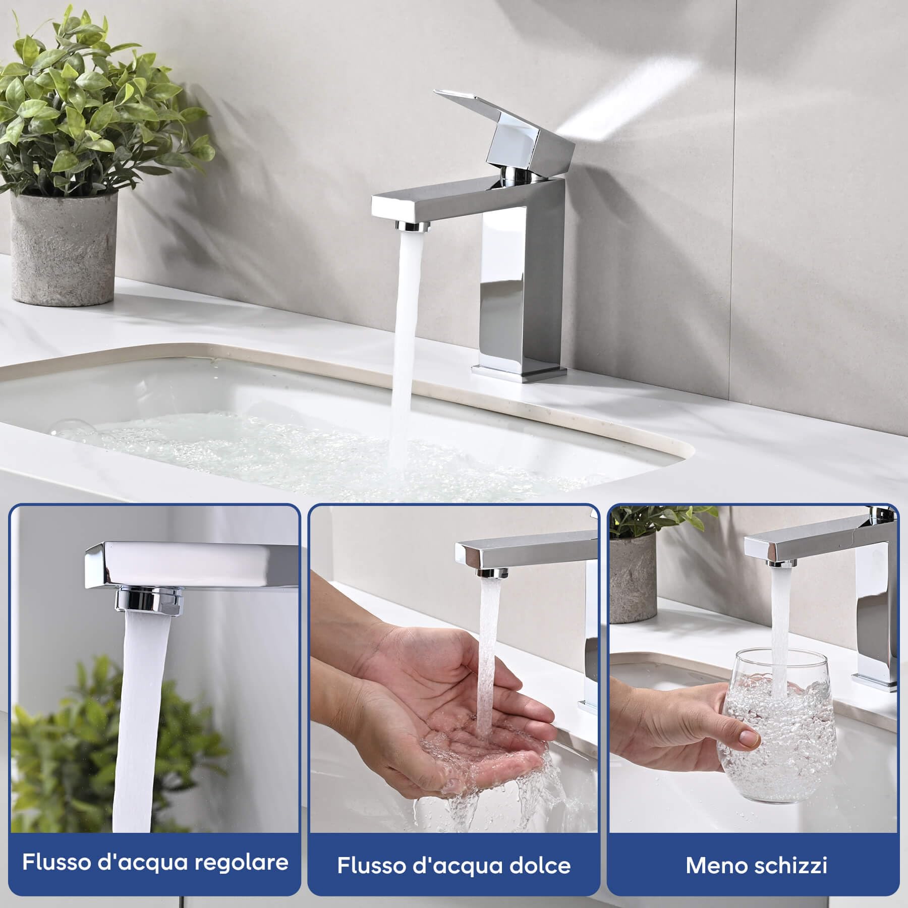 Rubinetto Lavabo Monoleva Cromo Miscelatore Monocomando per Bagno con Altezza del Beccuccio di 110 MM con Aeratore Anticalcare e Cartuccia Ceramica, Design Moderno, Senza Piombo