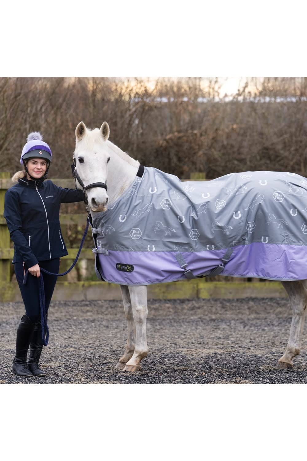 HY EQUESTRIAN StormX Original This Esme 0 Turnout Rug 35094 - Lavender/Grey Rug Size - 7ft 0in - Rug Size - 7ft