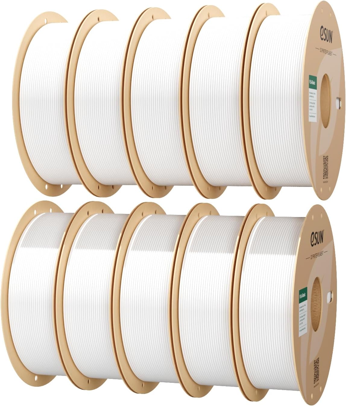 eSUN 10KG PLA Basic Filamento, filamento PLA per stampante 3D da 1,75 mm, bobina da 1 kg, complessivamente 10 kg, precisione dimensionale +/- 0,03 mm, Kaltweiß-10KG
