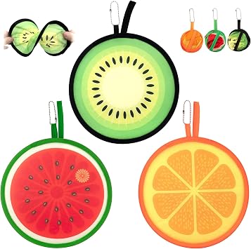 Quacc 3 PCS Round Foldable Hand Fans, Fruit Style Handheld Folding Fan Portable Cooling Fans for Summer Events, Outdoor Travel, Festival Party Decorations, Game Favors