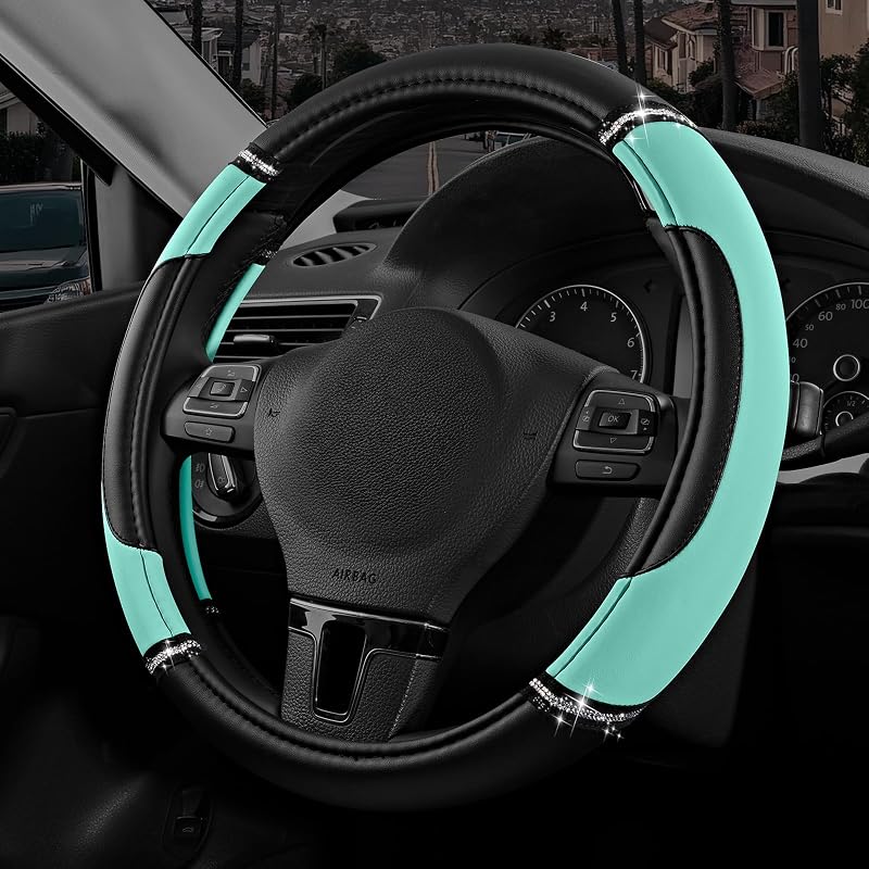Capa para Volante em Couro Sintético de PVC Road Comforts, Antiderrapante, Mint, 36,8–38,1 cm