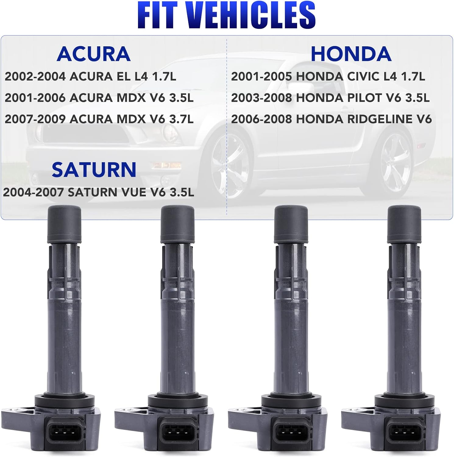Set of 4 Ignition Coil Packs Fits for L4 1.7L Honda Civic 2001 2002 2003 2004 2005 Coil Pack 1.7 Replaces# UF400 C1460