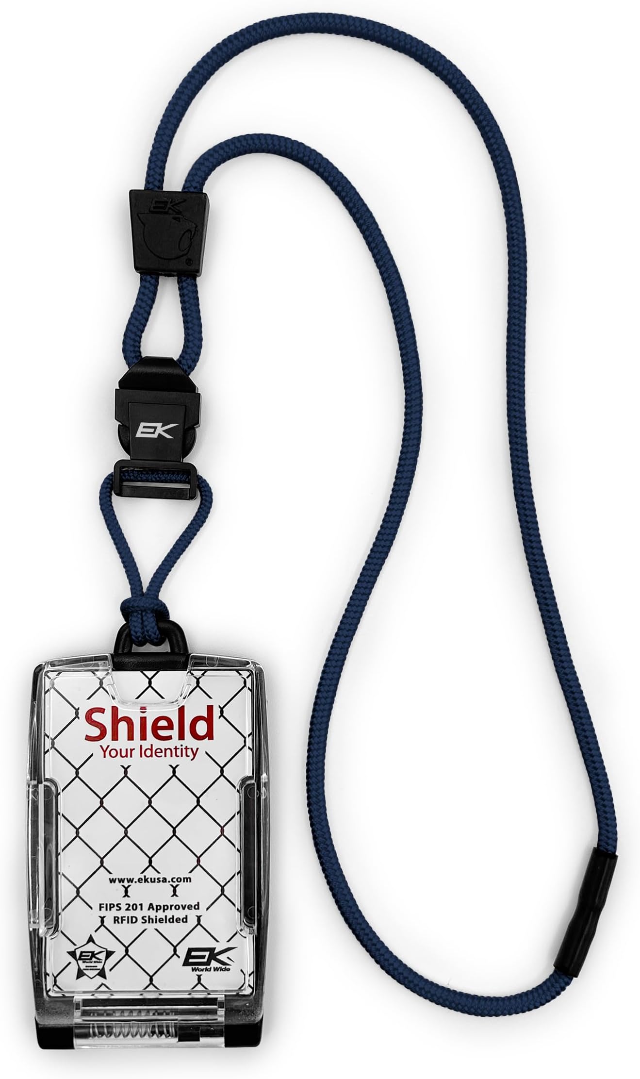 EK USA FIPS 201 One Hander ID Card Holder with Lanyard, Secure Badge Holder for CAC Card, 2 sided โ Navy
