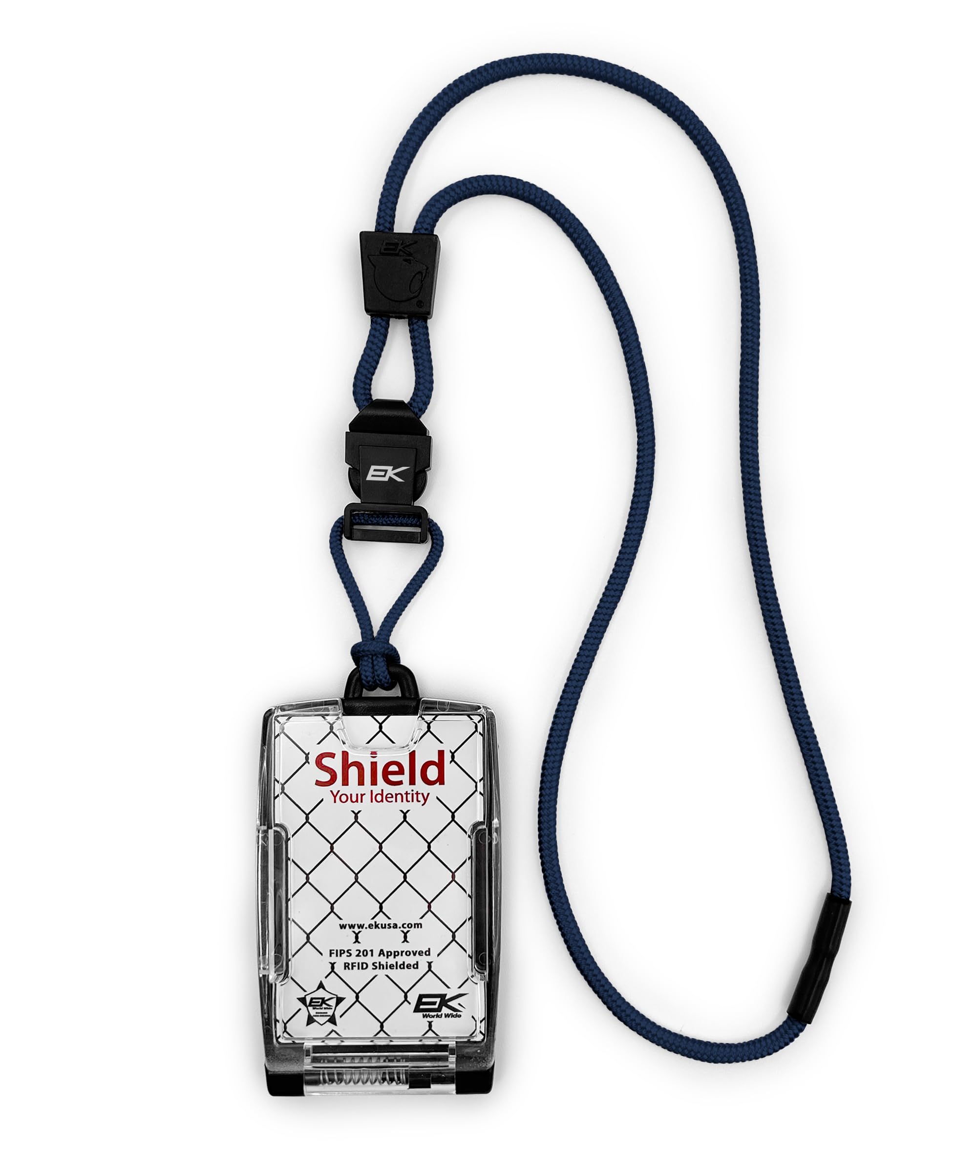 EK USA FIPS 201 One Hander ID Card Holder with Lanyard, Secure Badge Holder for CAC Card, 2 sided – Navy