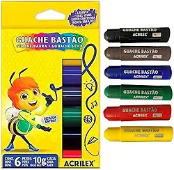 Tinta Guache, Acrilex, Em Bastão, 06 Cores