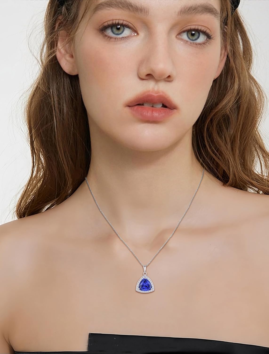 Birthstone Necklace for Women 925 Sterling Silver Triangle Halo Pendant Necklace Jewelry for Her