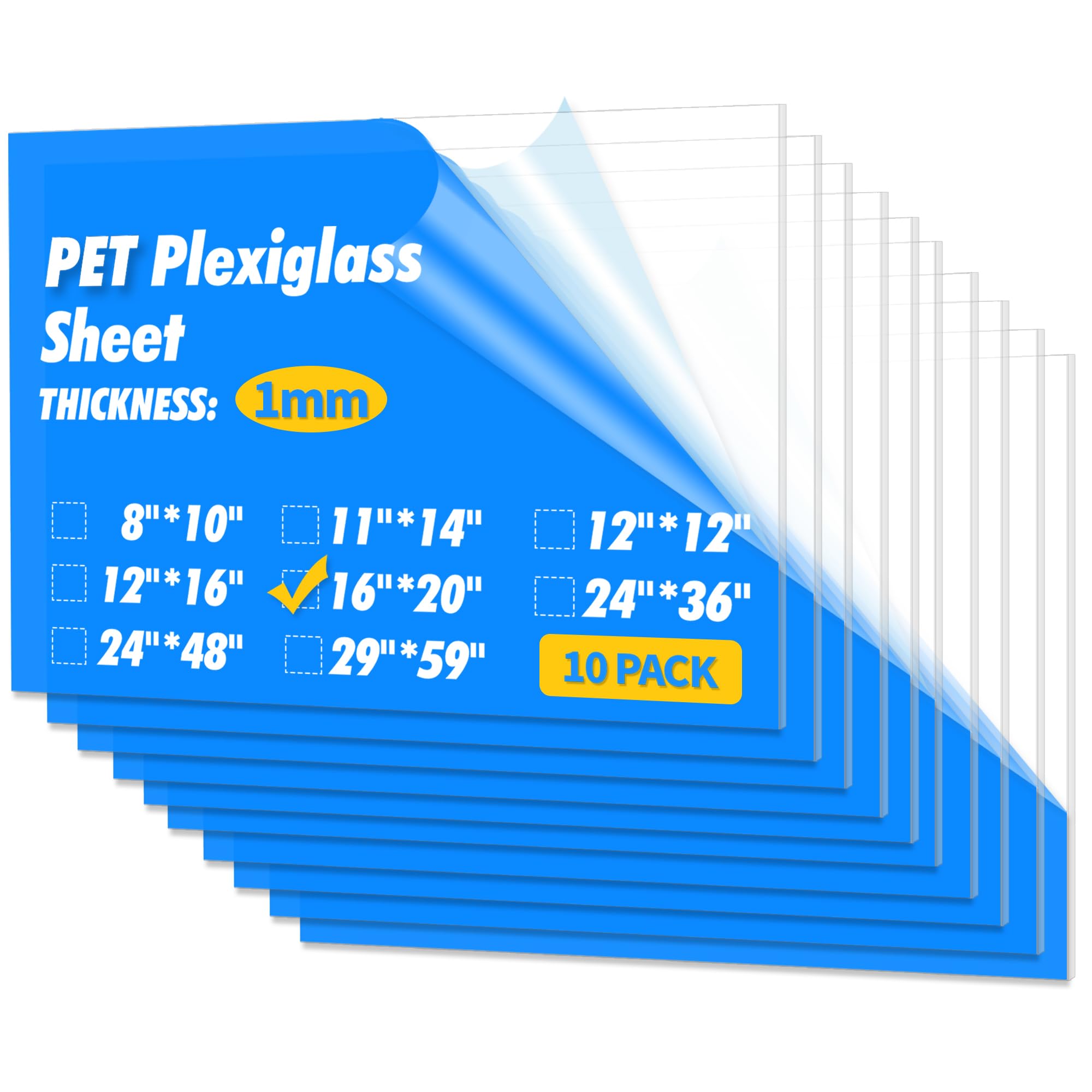 Art3d Lot de 10 Plaques Acryliques Transparentes | pour travaux manuels,cadres photo,panneaux vierges,projets de bricolage,Peindre,40,6 x 50,8 cm,0,08cm
