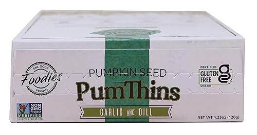 Miniatura 6 de PumThins - Galletas de ajo y eneldo, 4.25 onzas (paquete de 3) sin gluten, aptas para paleo, aperitivos saludables, semillas de calabaza, pumfu,