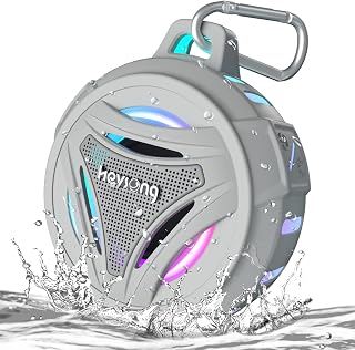 HEYSONG Portable Bluetooth Speakers, IPX7 Waterproof Shower Speaker With RGB Light, Louder Volume & Enhanced Bass, 36H Playtime, Wireless Stereo Speaker for Travel, Bath, for Men -Gray