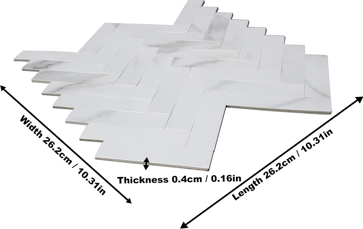 COLAMO Luxury 5Pack Peel and Stick Herringbone Mosaic Tiles for Wall, White Marble Stick On Tiles for Kitchen Backsplash,Bathroom,Livingroom,Interior Accent Wall.Self Adhesive Carrara Faux Stone Tile