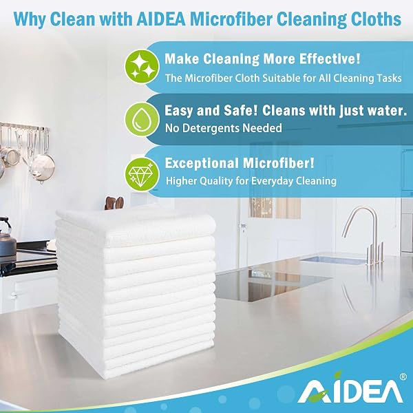 AIDEA Bayetas de Limpieza de Microfibra 50 Unidades, Toallas de Limpieza Reutilizables, Paños de Limpieza Lavable sin Rayas sin Pelusa para Casa, Cocina, Coche 29x29cm Blanco - 2