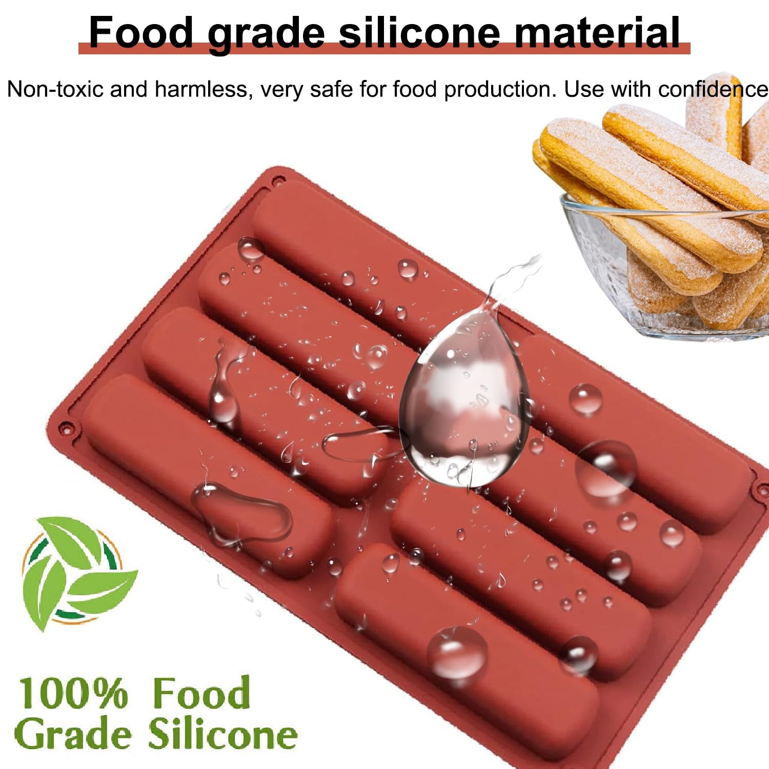 Molde de silicona para galletas de dedos, paquete de 2 moldes con forma de dedo de 8 cavidades, barras de granola, molde rectangular para hornear barras energéticas, barra de chocolate, pan,