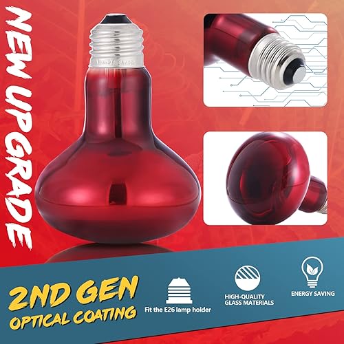 Miniatura 2 de LUCKY HERP Paquete de 2 bombillas de calor de reptiles de 75 W, lámpara infrarroja para reptiles y anfibios, bombilla de calor para tortuga, dragón