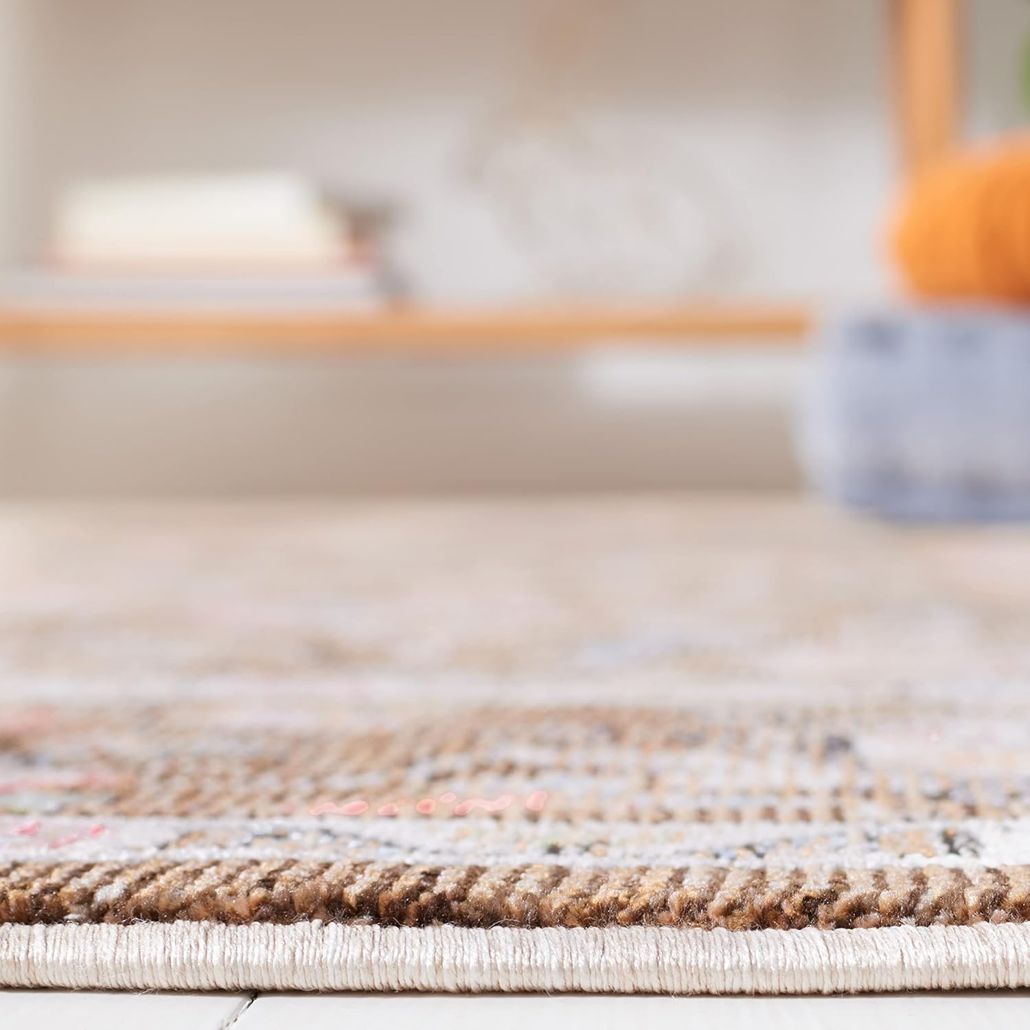 SAFAVIEH Crimson Collection Runner Rug - 8' Runner, Brown & Blue, Contemporary Design, Stain Resistant, Ideal for High Traffic Areas in Hallway, Bathroom & Kitchen (CMS224T-28)
