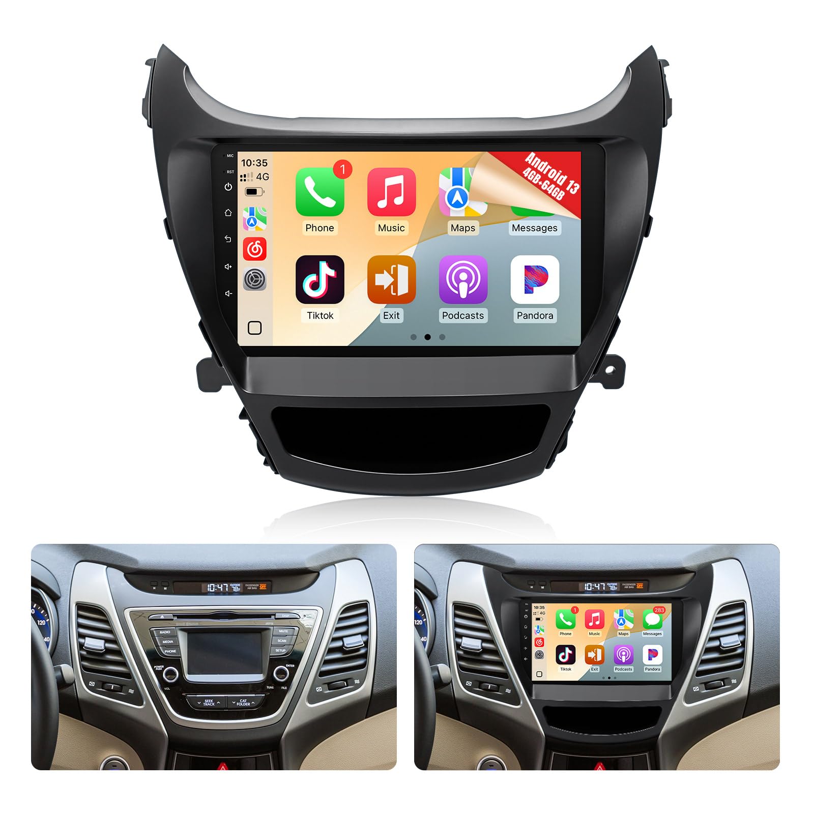 Photo 1 of Naifay 8Core 4G+64G Android 13 Car Stereo for Hyundai Elantra 2014 2015 2016 9inch Touch Screen for Elantra with CarPlay Android Auto Bluetooth/GPS/WiFi/SWC/Camera+MIC