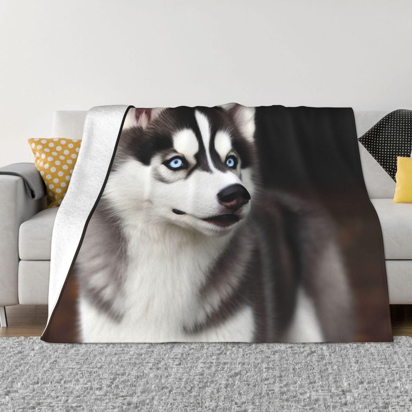 KLOPH Cute Husky Dog Throw Blanket 40"x30" Flannel Fluffy Warm Blanket for Couch, Reversible Plush Blankets for Bed, Comfy Fuzzy Blanket for Sofa, Plush Lightweight-Blankets for All Season