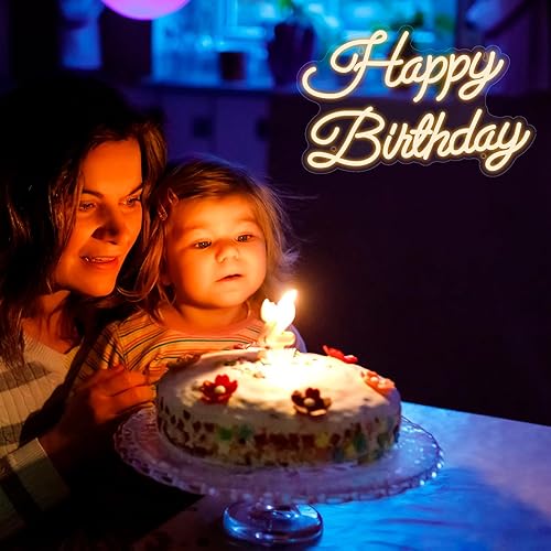 Miniatura 6 de Letrero de neón de feliz cumpleaños, letrero de neón para decoración de pared, letreros de luz LED de neón alimentados por USB, letrero iluminado