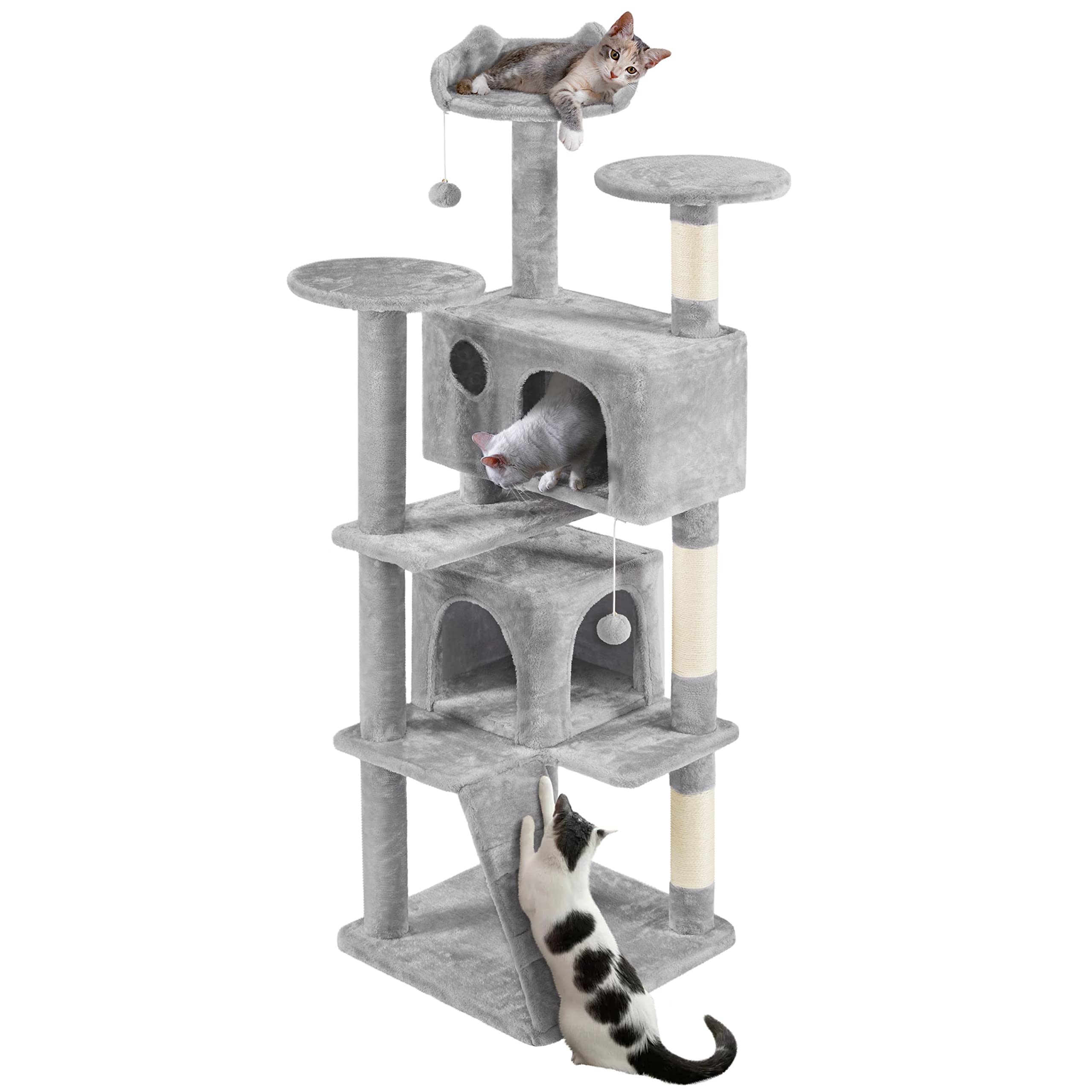 costoffs Cat Tree, 178cm Cat Tower for Indoor Cats, Multi-Level Cat Condo w/Scratching Posts and Dangling Balls, Light Grey — image 1