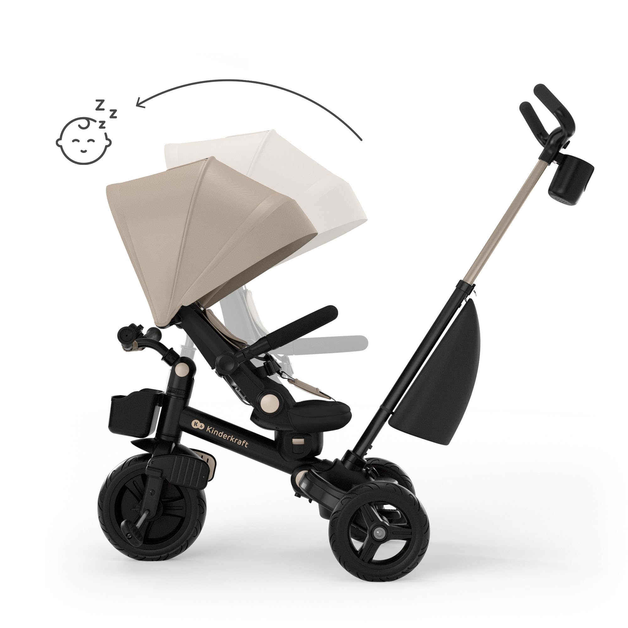 Kinderkraft Aveo 2 PRO Dreirad 6 in 1, Click&Twist Sitz drehbar, Liegefunktion beidseitig, Klappbar, Kompakt, UPF50+ Verdeck, Freilauf, Ab 9 Monaten bis 5 Jahre, Beige