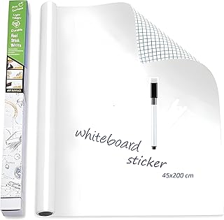 YAJNAS 45x200 CM Whiteboard Sticker for Kids, Home, School &amp; Office, Self-Adhesive Removable, Waterproof White Board Stick...
