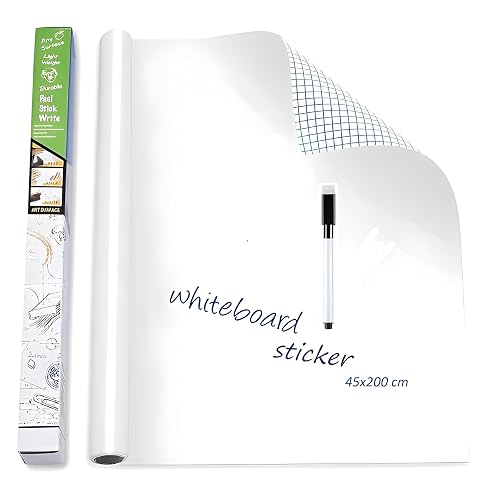 YAJNAS 45x200 CM Whiteboard Sticker for Kids, Home, School & Office, Self-Adhesive Removable, Waterproof White Board Sticker Perfect for Writing & Drawing on Smooth Surfaces -1.5 x 6.5