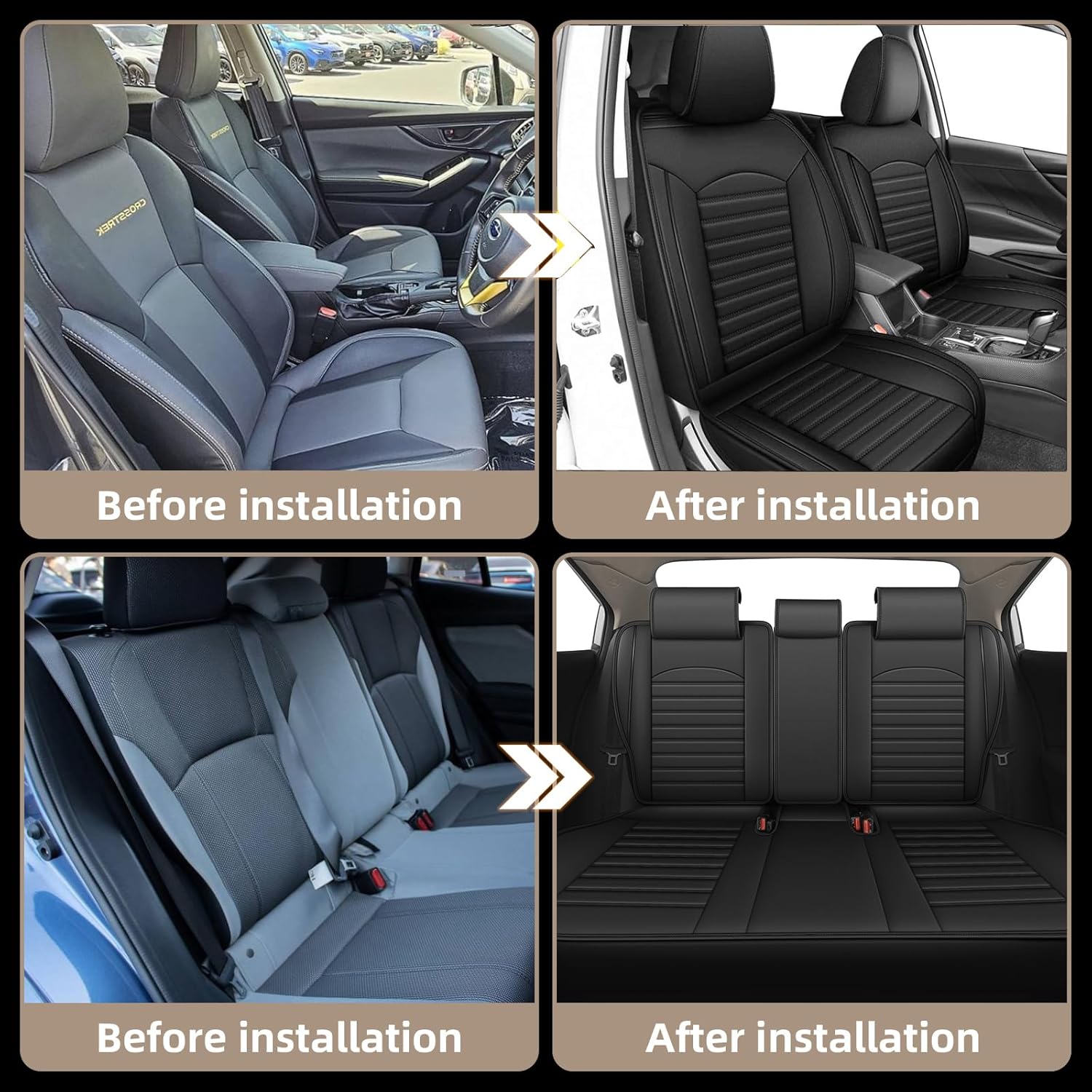 1:1 Custom Full Set Car Seat Covers Fit for Subaru Crosstrek 2013-2024 2025 Premium Waterproof Leather Car Seat Protectors Airbag Compatible(5 Seats,Black)