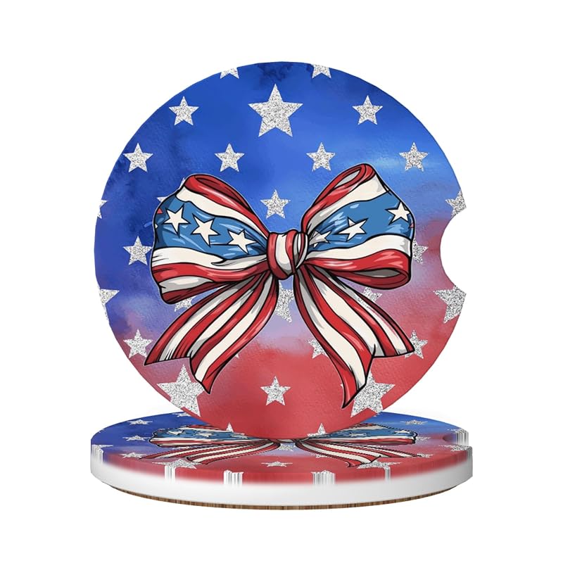 Descanso absorvente de cerâmica para porta-copos automotivo CTVSLFU, Bow Tie Stars and Stripes 019, 6,5 cm, kit com 2