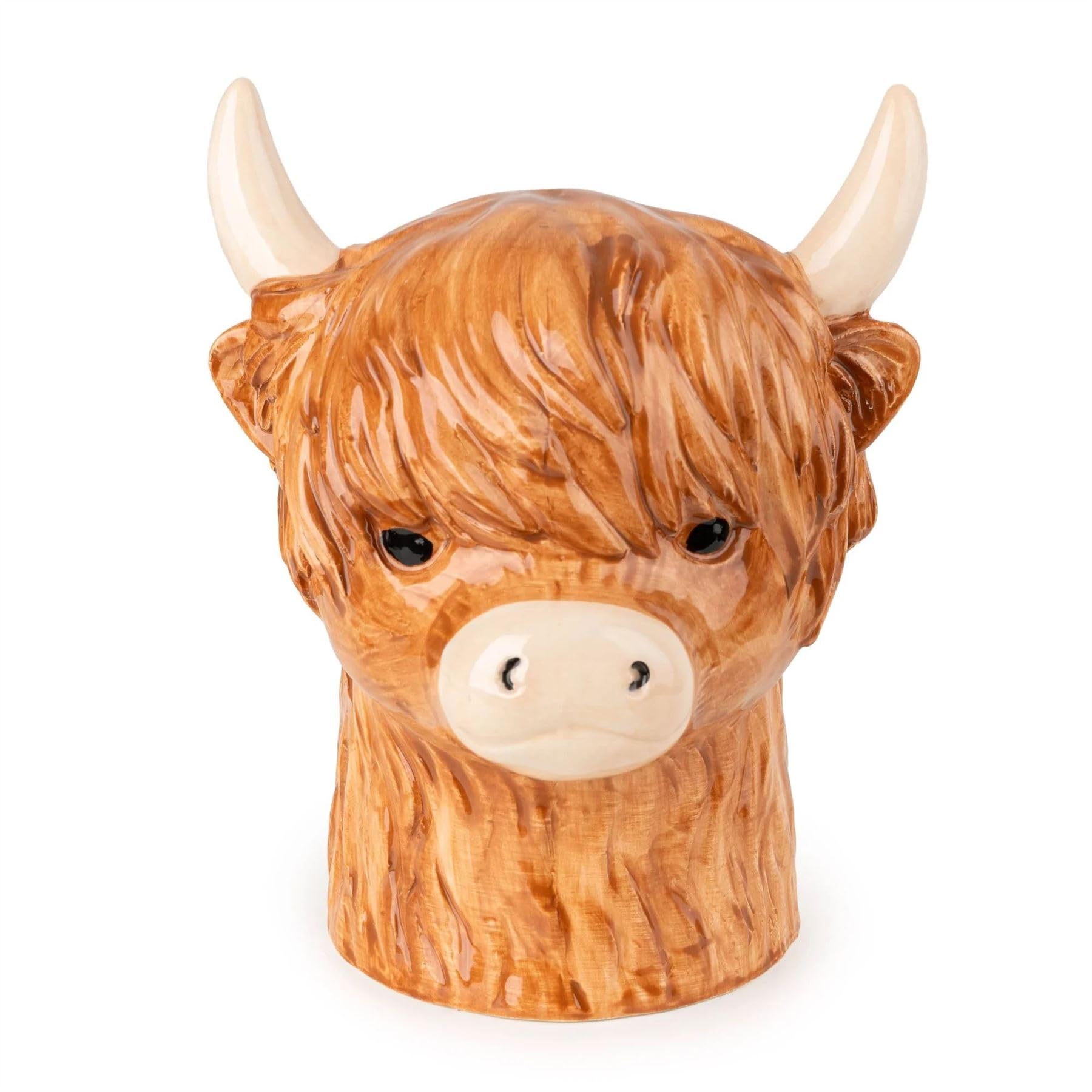 Carousel Home Brown Highland Cow Utensil Holder, 18Cm Ceramic 3D Kitchen Utensil Jar Rustic Farmhouse Cutlery Storage Pot