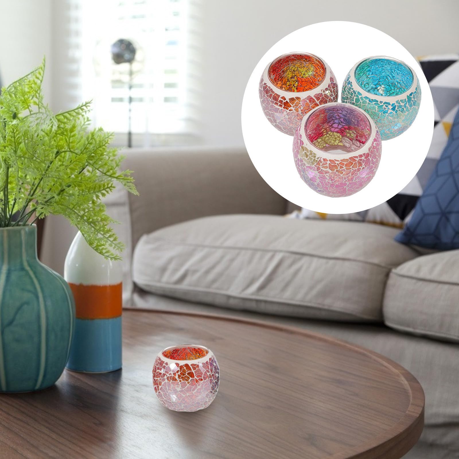 3 Piezas Portavelas de Té de Cristal con Diseño en Relieve