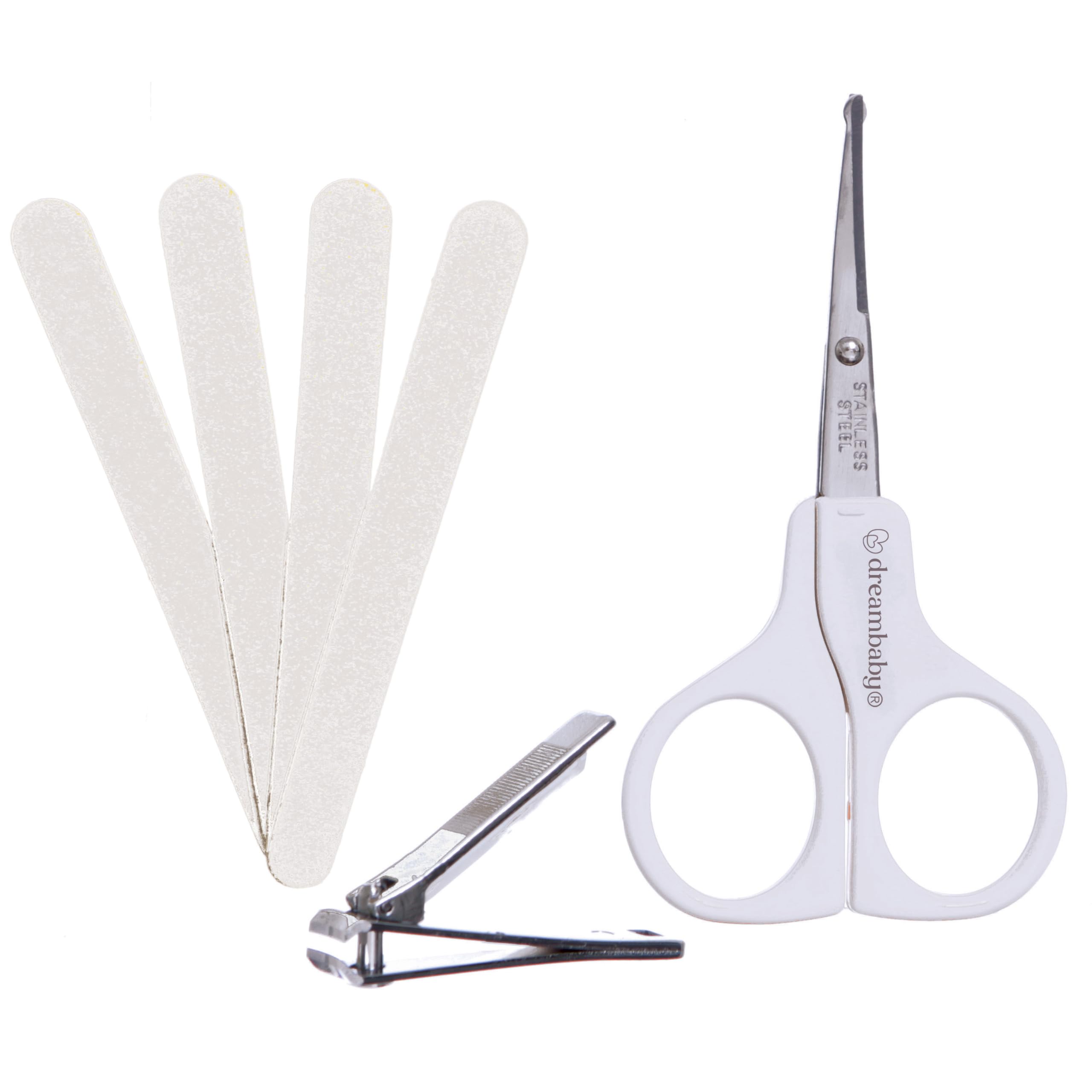 Dreambaby Baby Manicure Set - 6 piece Set in White. Includes Baby Scissors, Baby Nail Clippers and 4 Emory Boards