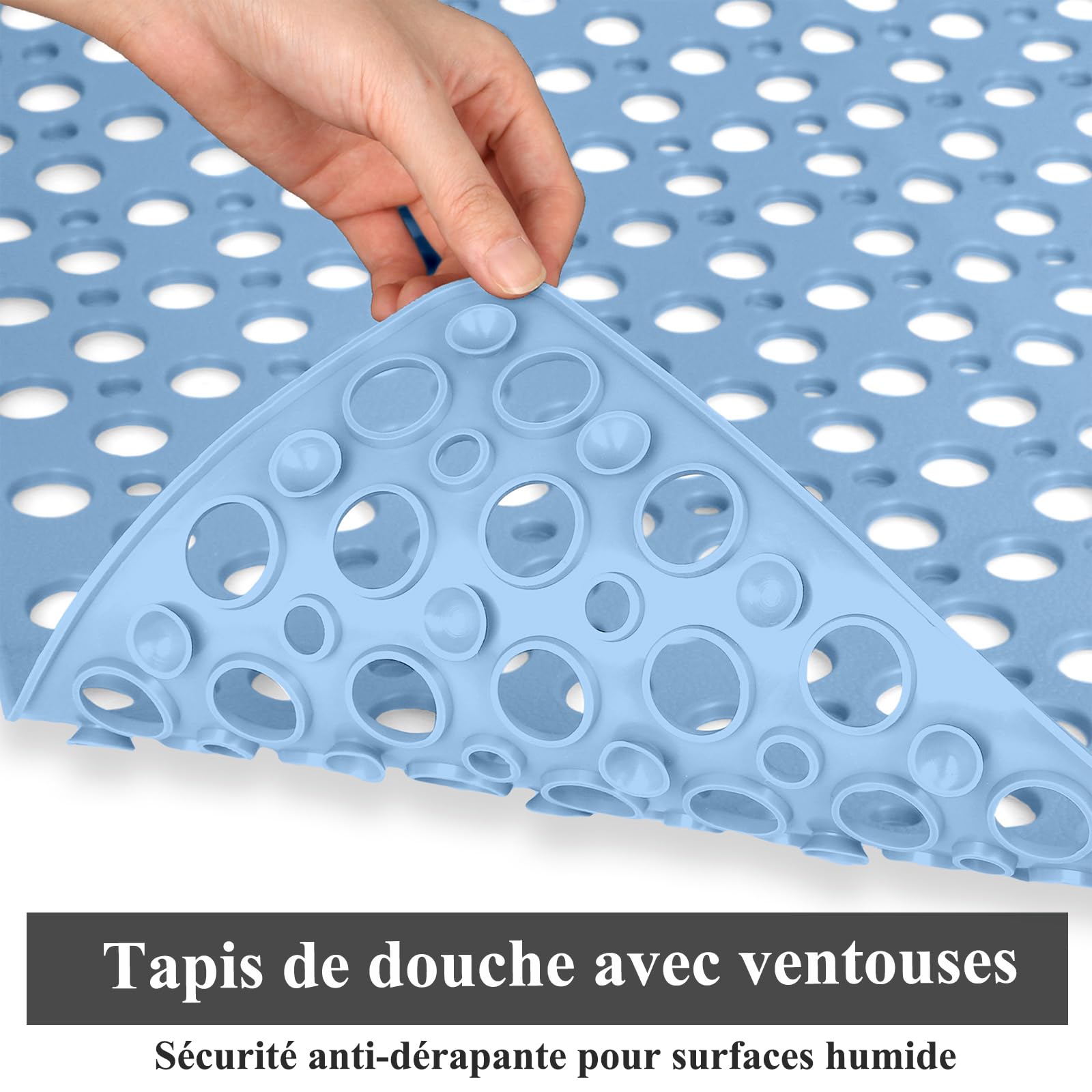 Tappetino doccia antiscivolo, 80 x 120 cm, tappetino da bagno con ventose, tappetino da bagno con fori di scarico, grande tappetino antiscivolo in TPE ad asciugatura rapida (grande blu, 120 x 80 cm)