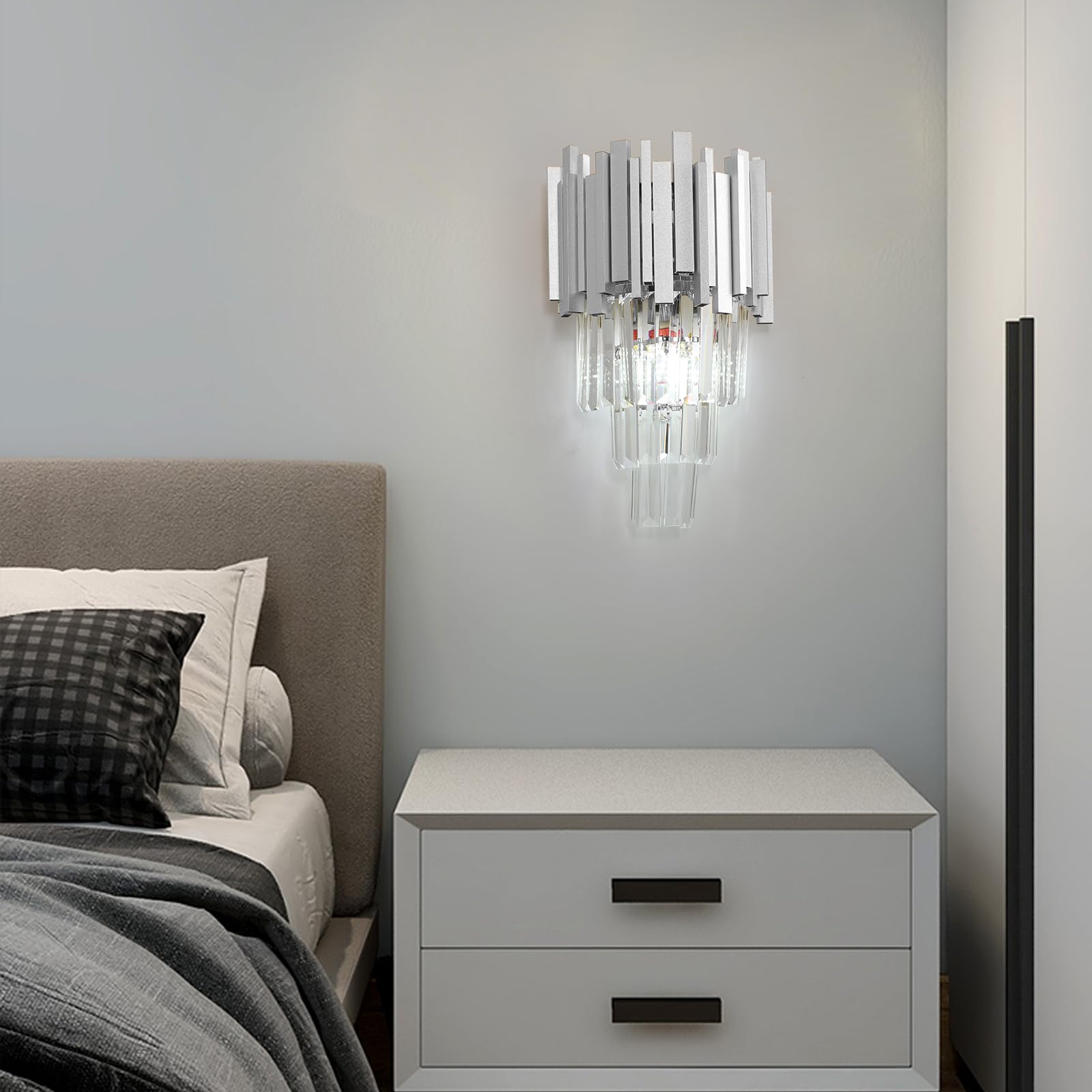 Moderno Applique da Parete In Cristallo, E14 Applique Da Parete In Cristallo,Cristallo Lampada da Muro Base E14, Cristallo Lampada da Muro per Camera da Letto Soggiorno Corridoio Scale Camera