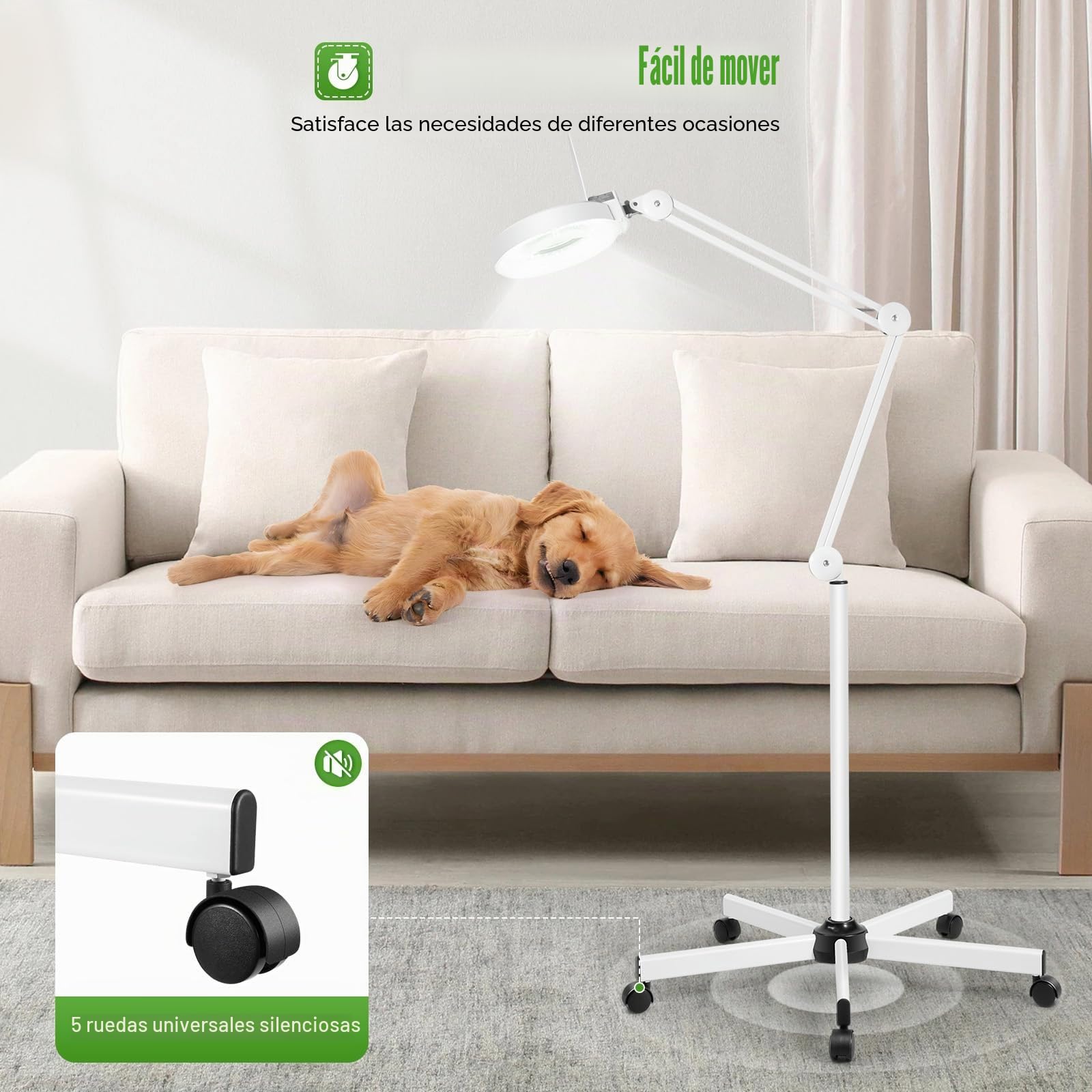 8 lámparas LED con lupa con luz, 24 W, lámpara de mesa con lupa, lámpara de pie para estudio de belleza, aumento 8X, ahorro de energía, con ruedas y brazo ajustable.