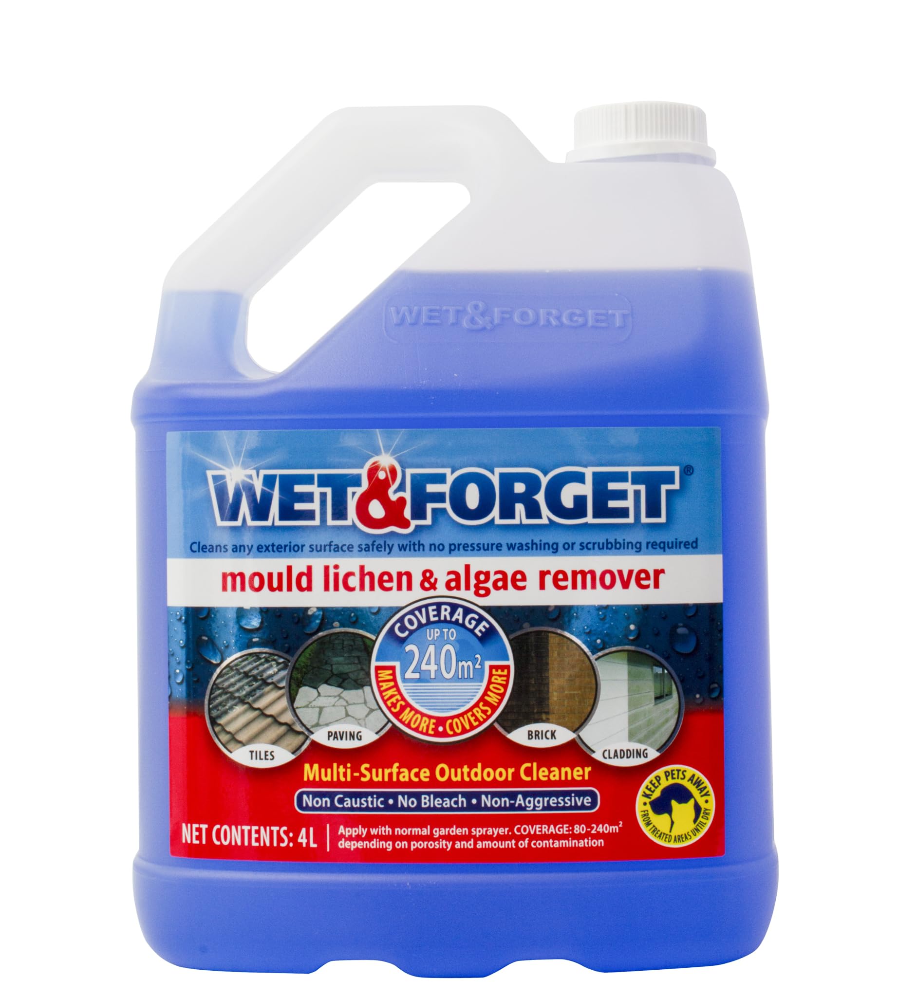Wet & Forget Mould, Lichen & Algae Remover, Outdoor Cleaning Solution, Black Mould Remover, Bleach Free, 4 Litre