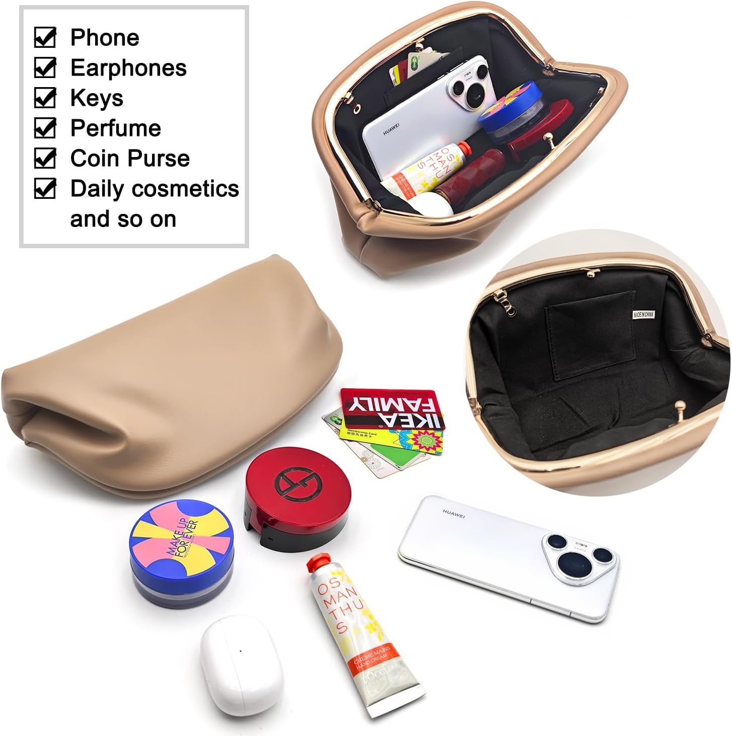 Wrinkle Cloud Formal Clutch Purse for Women with Metal Chain, Minimalist Solid Color Daily Shoulder Bag, Inner Snap Closure