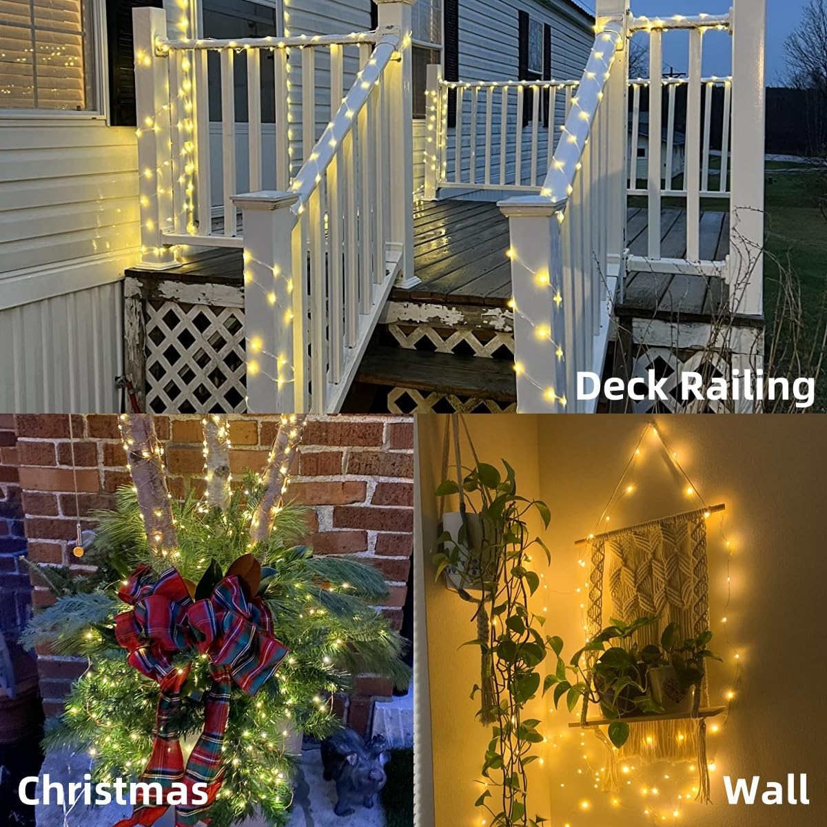 YEGUO 4 Pack Warm White Solar Fairy Lights, Each 33ft 100 LED Christmas Lights Outdoor Waterproof, 8 Modes Sliver Wire Solar String Lights