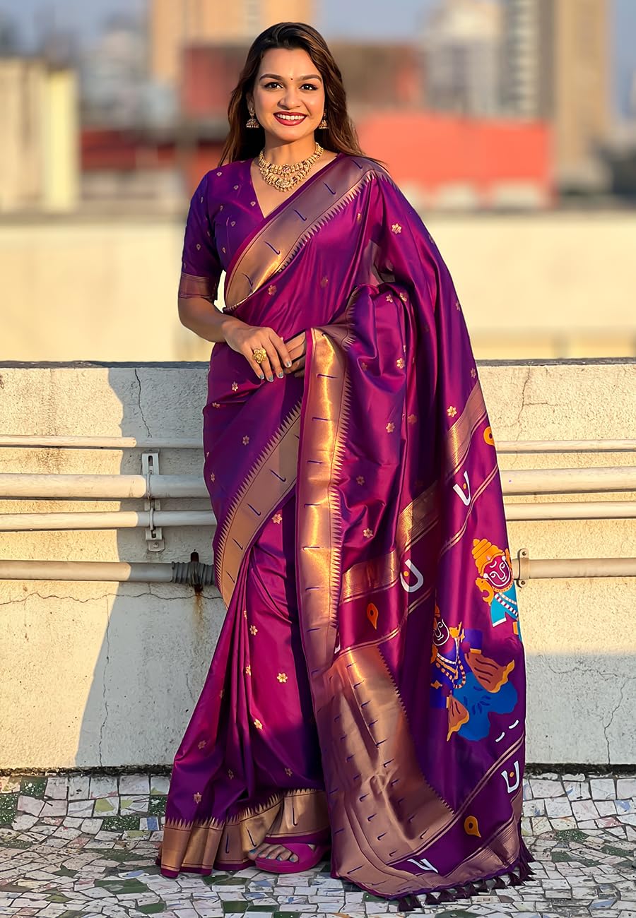 SGF11 Women's Kanjivaram Paithani Silk Saree With Unstitched Blouse Piece