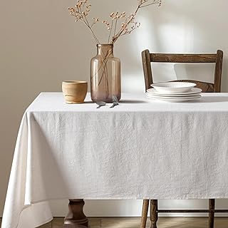 MIULEE White Linen Cotton Blend Tablecloth Rectangle, Luxury Waterproof ...