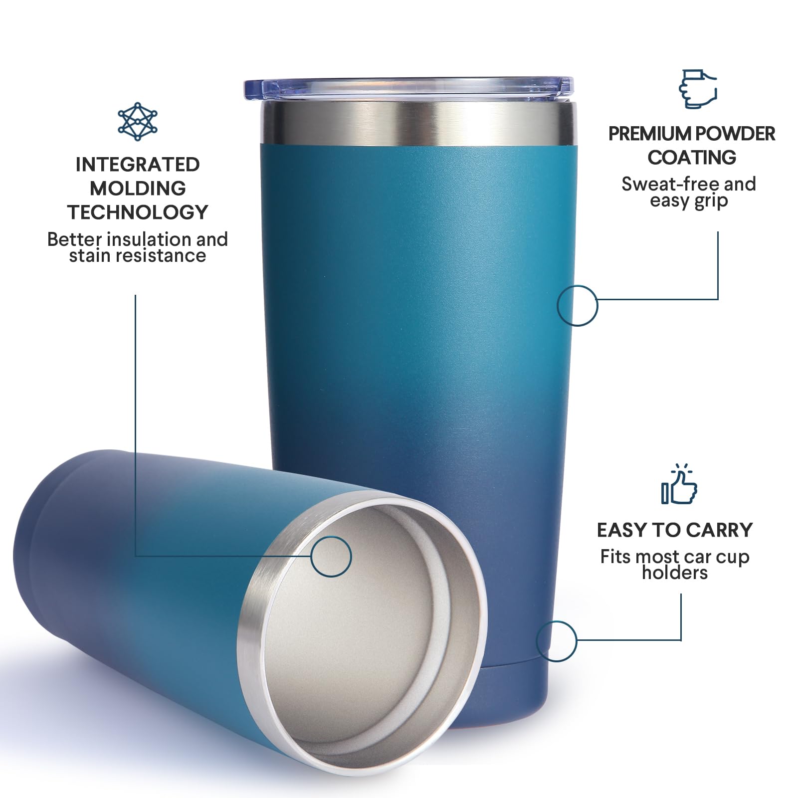 Volhoply 20oz 550ml Travel Insulated Tumbler with Lid and Straw - Image 4