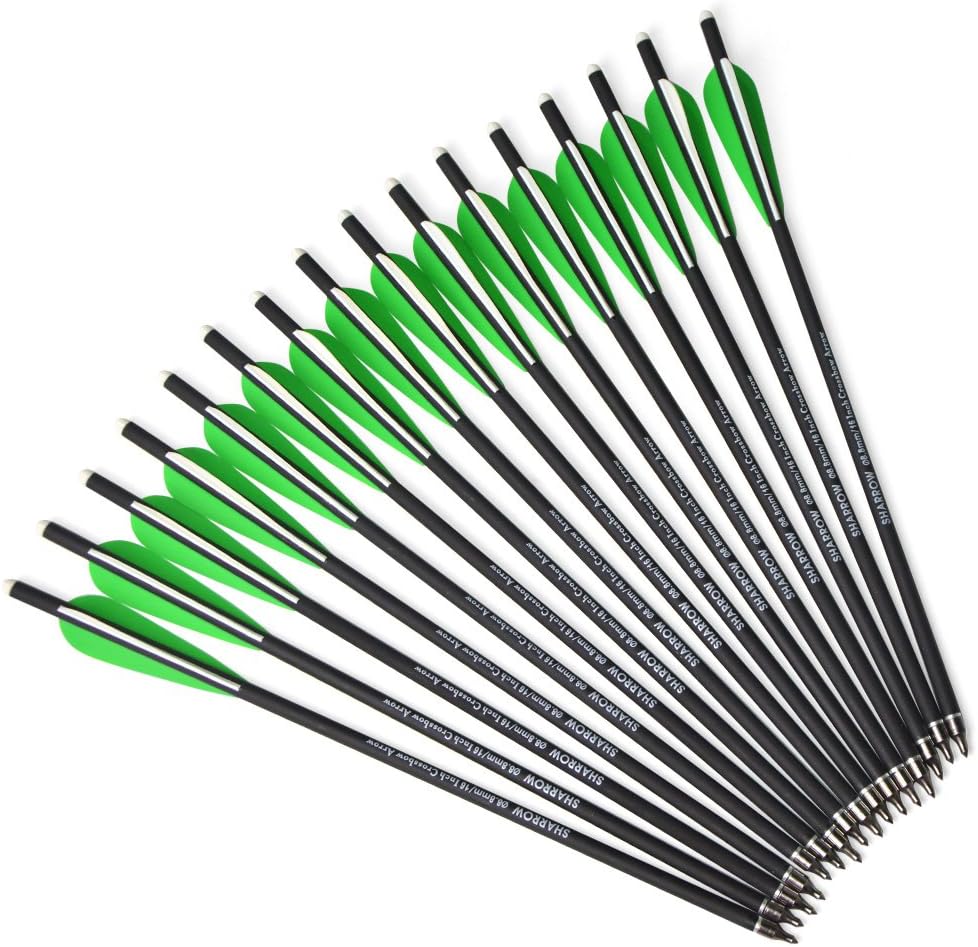ZSHJG 16 Inch Crossbow Carbon Arrows Crossbow Bolts with Vanes Feather and Replaced Broadhead 24PCS