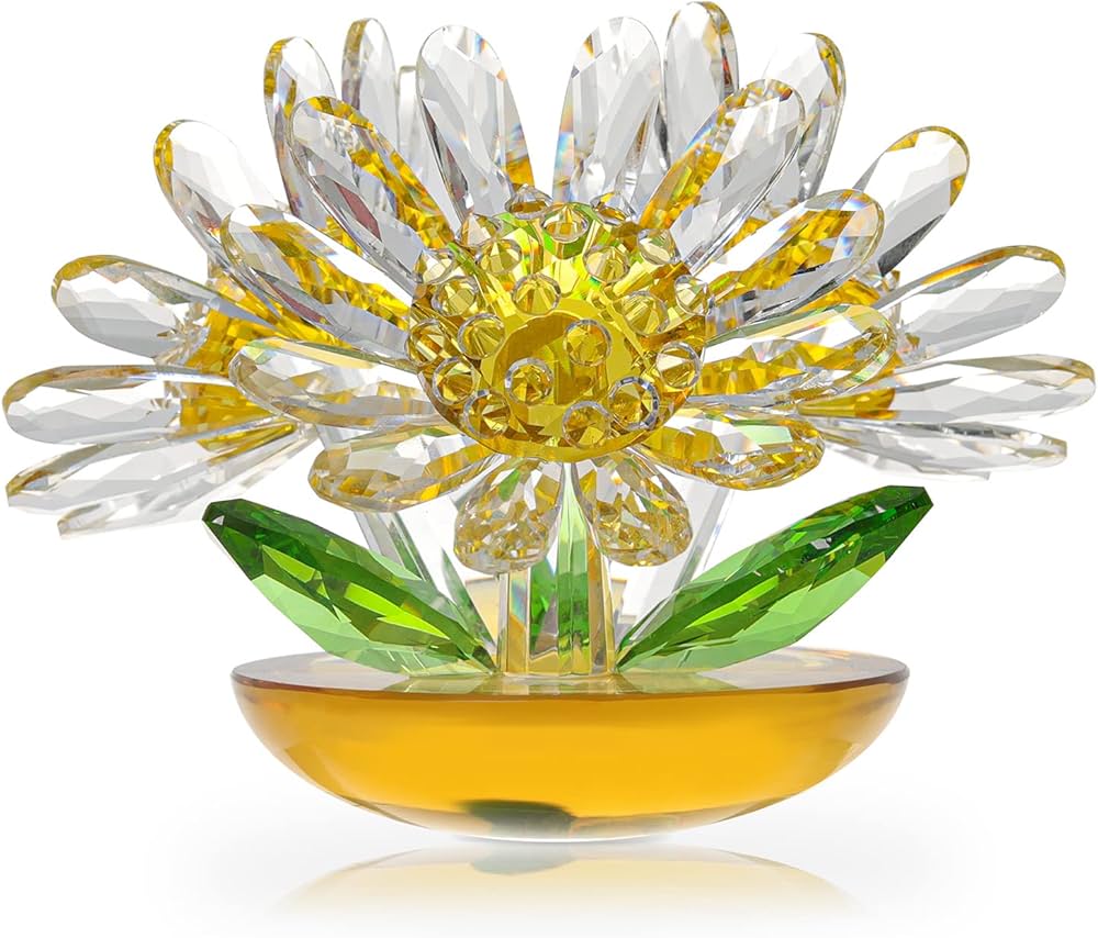 LONGWIN Crystal Daisy Flower Figurines Glass Flower Art Home Decor