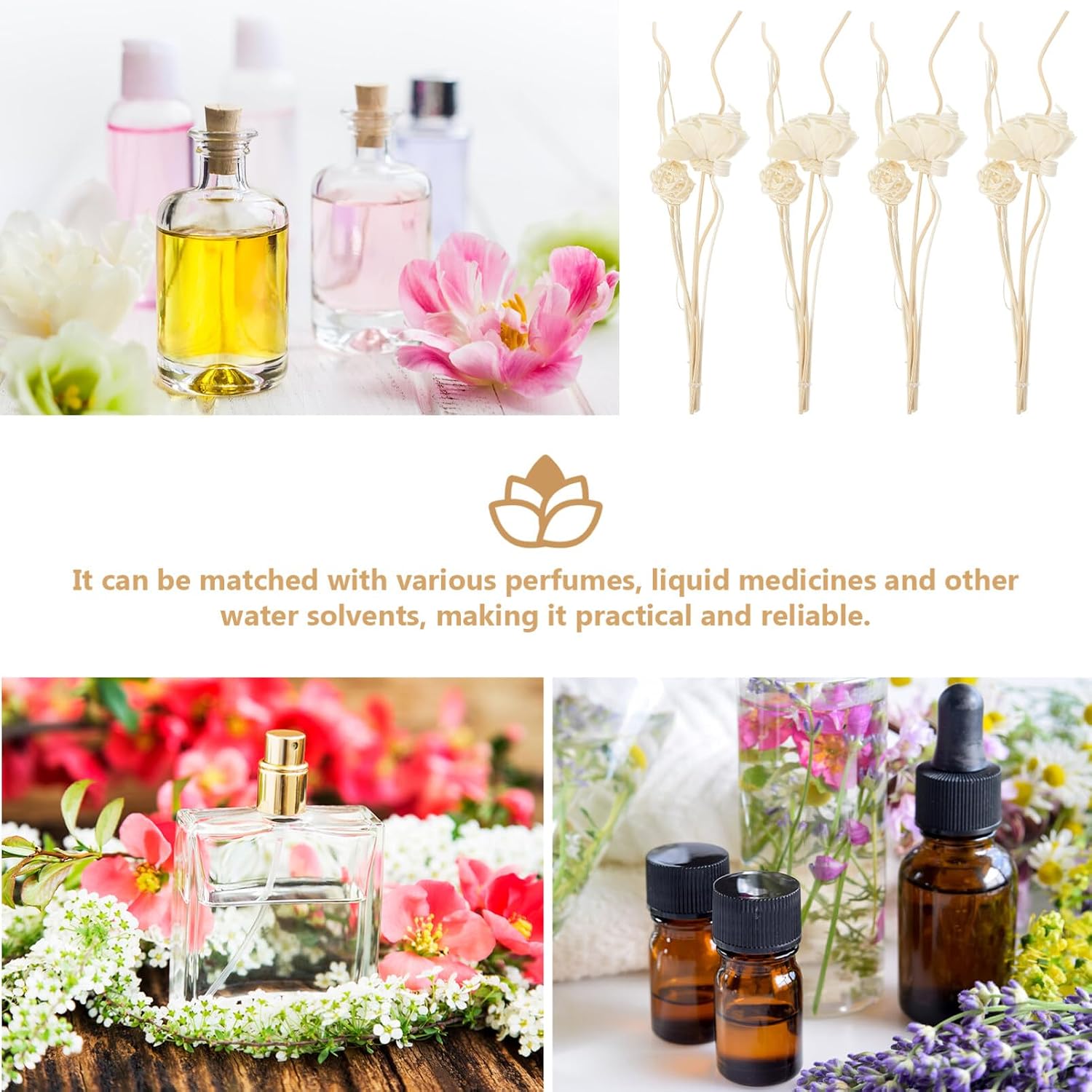 HOMSFOU Reed Diffuser Sticks, 1 Sets of Natural Rattan Flower Reed Fragrance Diffusers Rattan Oil Flower Diffuser Sticks Aromatherapy Sticks Home Decoration White