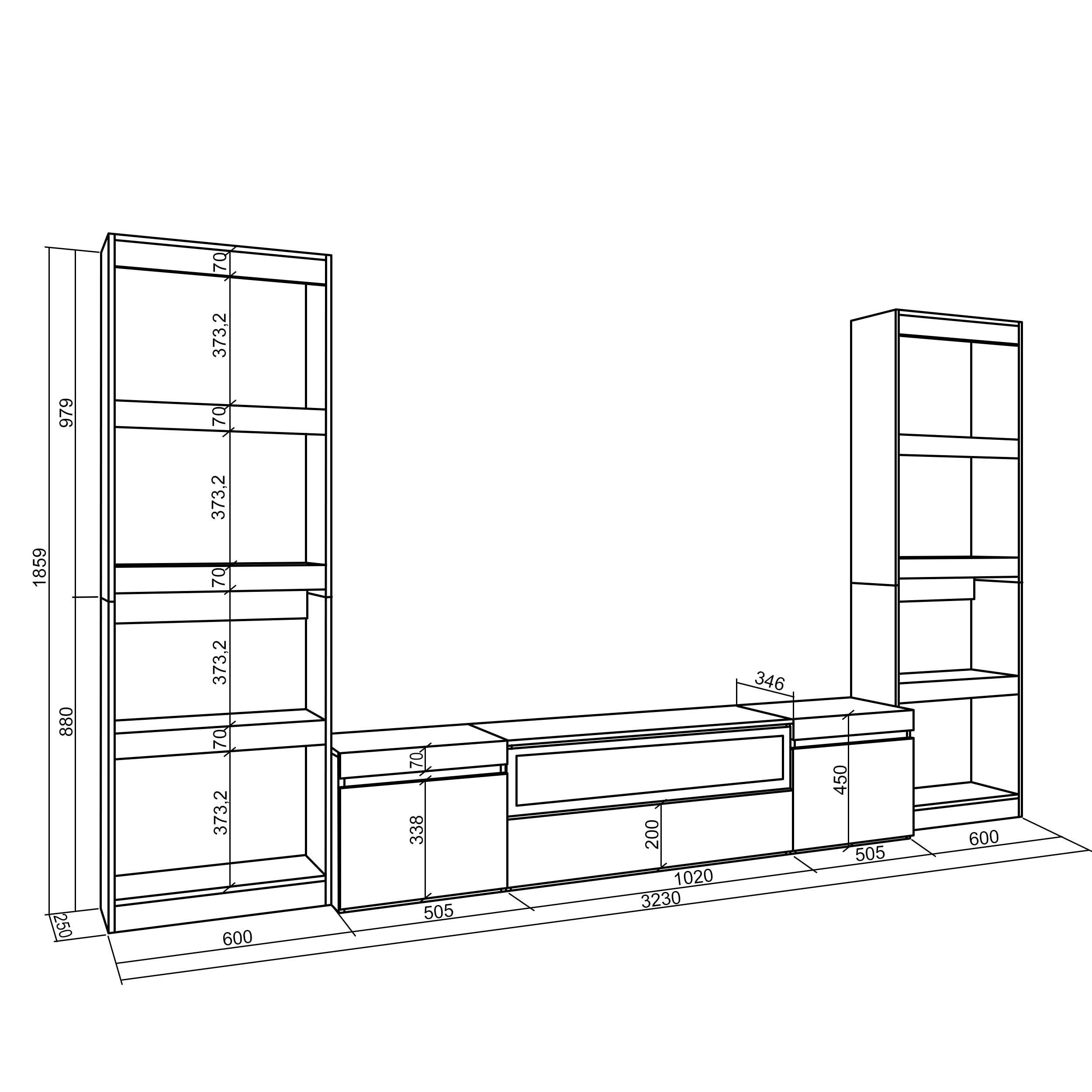 Skraut Home | Ensemble Meuble TV | Meuble Salon Complet | 320x186x35cm | pour Les TV jusqu'à 80" | Cheminée électrique | Style Moderne | Chêne et Noir