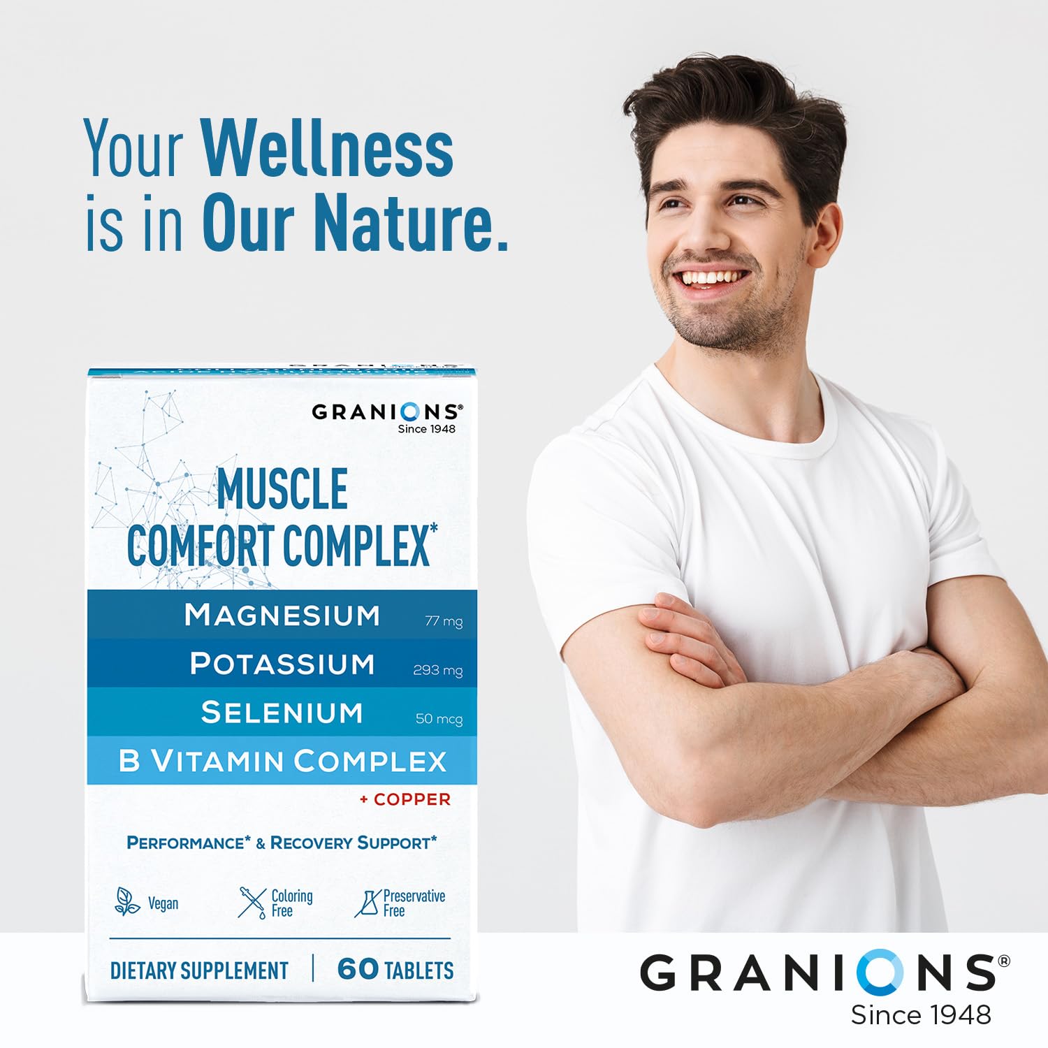 Granions Muscle Relaxer Pills Complex - Magnesium, Potassium, Selenium, Copper, B Vitamins Relaxant - Daily Comfort Supplement to Support Normal Muscle Function and Relaxation - 60 Tablet, 30 Servings — Amazon image 8