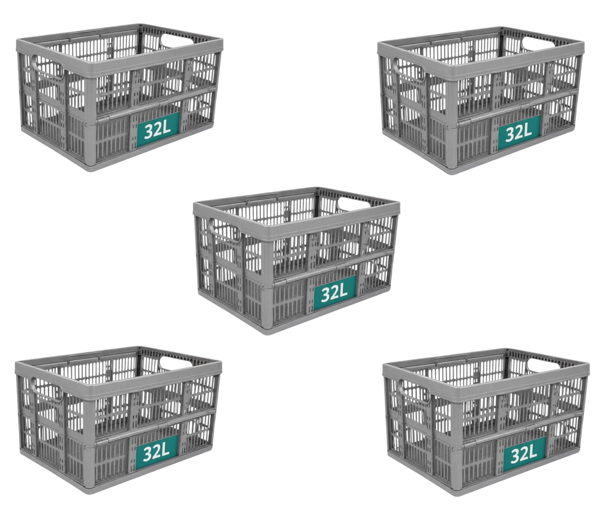 Optimal Products Strong Folding Collapsible Plastic Storage Crates Boxes Stackable Basket 32L (PACK OF 5)