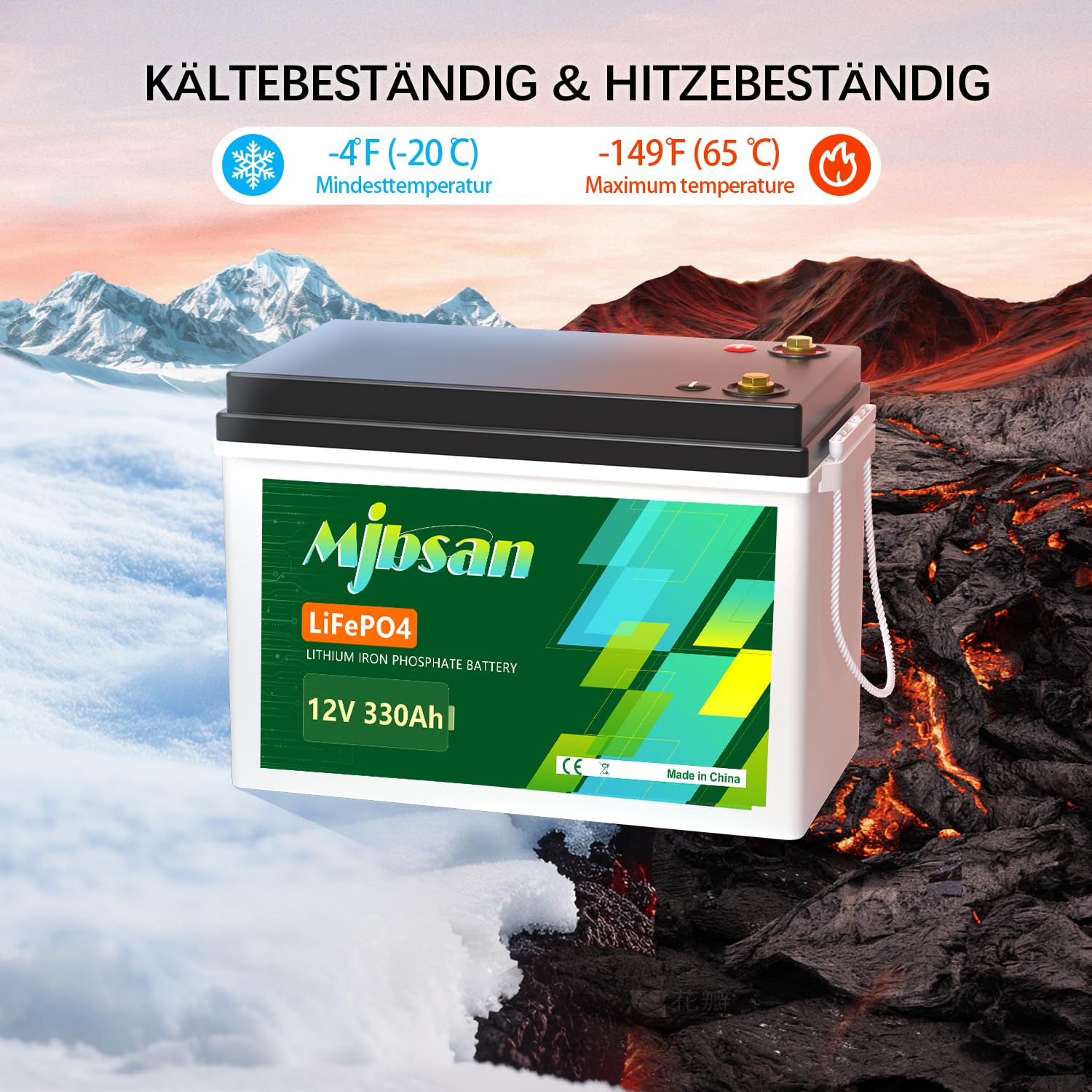 Mjbsan Batería de litio LiFePO4 de 12 V 330 Ah con energía de 4224 Wh, 200 A BMS incorporada, potencia de carga máxima de 2560 W, vida útil de 10 años de hasta 15,000 ciclos, para campamento de
